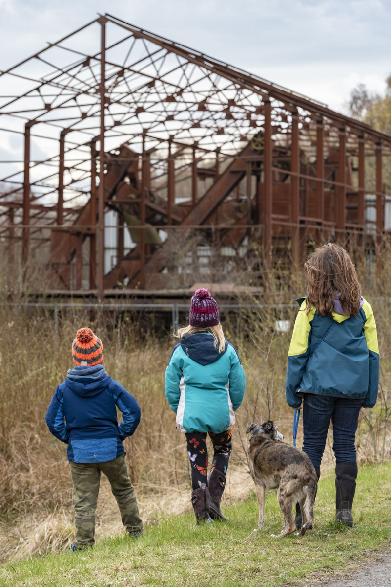 Children and dog at Fenn's Old Works
