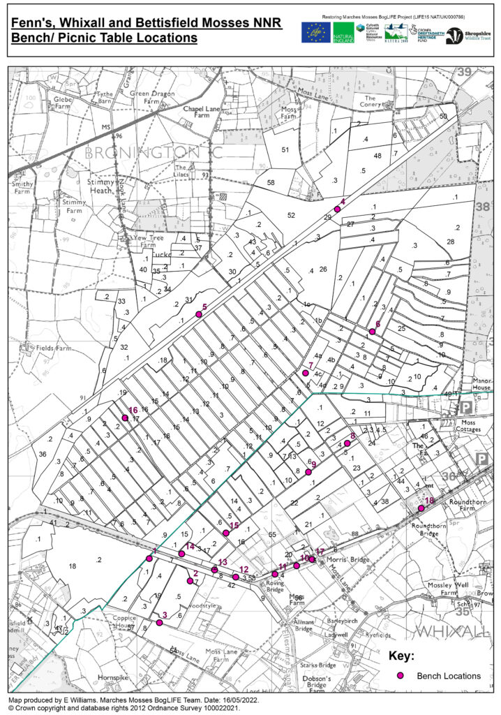 Map of bench locations on The Mosses